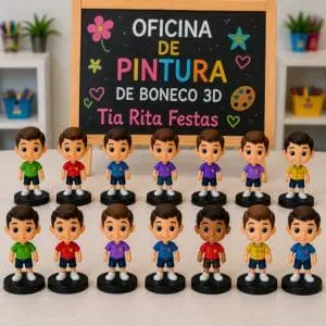Oficina de pintura de bonecos 3d personalizados, exibindo o boneco branco em PLA pronto no estúdio