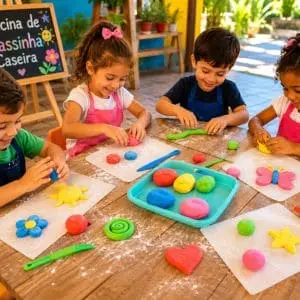 crianças modelando as massinhas em nossa oficina infantil massinhas de modelar