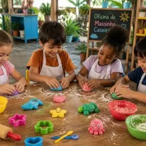 crianças se divertindo em nossa oficina infantil massinhas de modelar