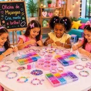 crianças se divertindo na oficina infantil miçangas da tia rita festas