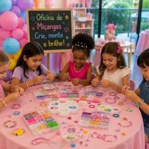 diversão e criatividade das meninas em nossa oficina infantil miçangas