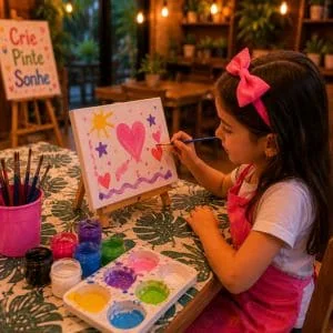 menina pintando tela em nossa oficina infantil pintura tela