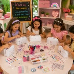 meninas felizes em nossa Oficina Infantil Customização Necessaires
