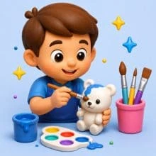 Oficina infantil pintura de bonecos 3D da Tia Rita Festas