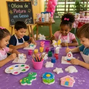 oficina infantil pintura gesso crianças se divertindo pintando