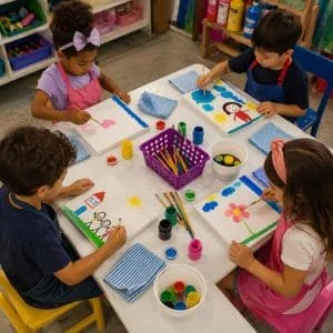 oficina infantil pintura tela da tia rita festas crianças se divertindo